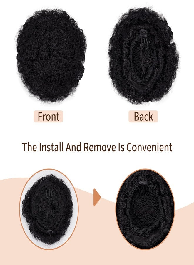 NICENEEDED 2 Pack Afro Puffs, Drawstring Ponytail with Bangs, Short Curly Clip in Wrap Ponytail Curly Bun Hair Extensions Clip On Kinky Updo Hairpieces for Black Women Halloween - Image 3