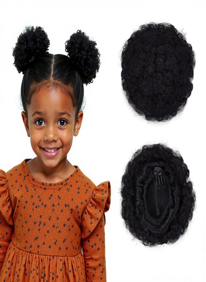 NICENEEDED 2 Pack Afro Puffs, Drawstring Ponytail with Bangs, Short Curly Clip in Wrap Ponytail Curly Bun Hair Extensions Clip On Kinky Updo Hairpieces for Black Women Halloween - Image 1