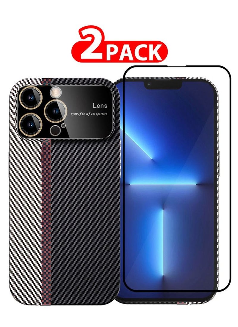 CATANES - 2 Packs Of iPhone 13 Pro Carbon Case Large Window Camera Protection and Screen Protector Unique Design Mixed Amazing Color Aramid Carbon Fiber Phone Case White Black - Image 1