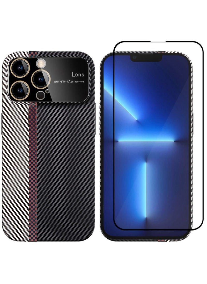CATANES - 2 Packs Of iPhone 13 Pro Carbon Case Large Window Camera Protection and Screen Protector Unique Design Mixed Amazing Color Aramid Carbon Fiber Phone Case White Black - Image 1