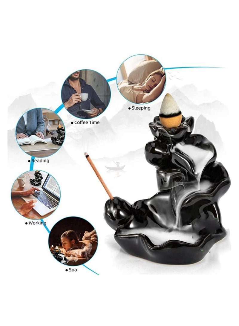 كابتن تيك Backflow Incense Burner Waterfall Incense Holder Backflow Cone Ceramic Burner Handcrafted Porcelain Incense Stick Stand - Image 3