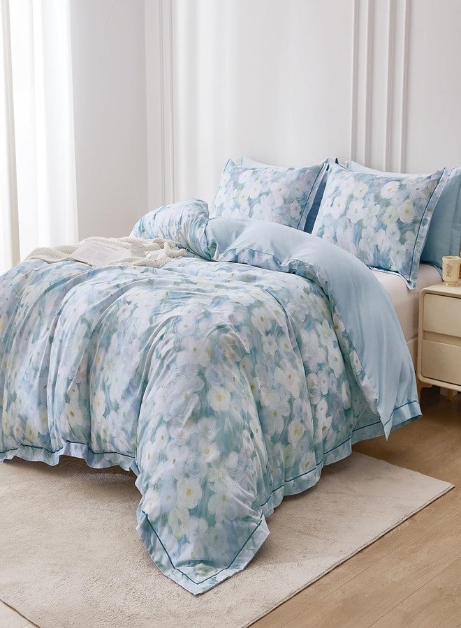 OAITE Duvet Cover Set King Size Floral Pattern 500 Thread Count Ultra Soft 100% Cotton Duvet Cover Sets 3-PC, Breathable Duvet Cover with Zipper Closure & Corner Ties - Image 3