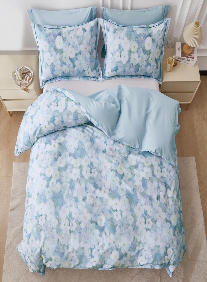 OAITE Duvet Cover Set King Size Floral Pattern 500 Thread Count Ultra Soft 100% Cotton Duvet Cover Sets 3-PC, Breathable Duvet Cover with Zipper Closure & Corner Ties - Image 4