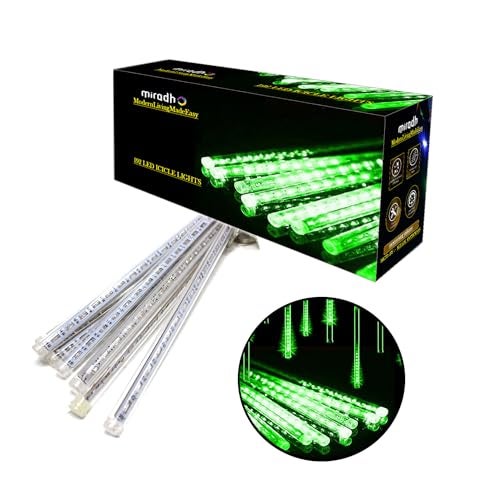 MIRADH Rain Drop LED Meteor Shower 192 LEDs 8 Tubes (11.8") | Icicle Falling Effect for Diwali, Christmas, New Year, Home & Outdoor Decoration, Balcony, Tree, Party Decor (Green) - Image 2