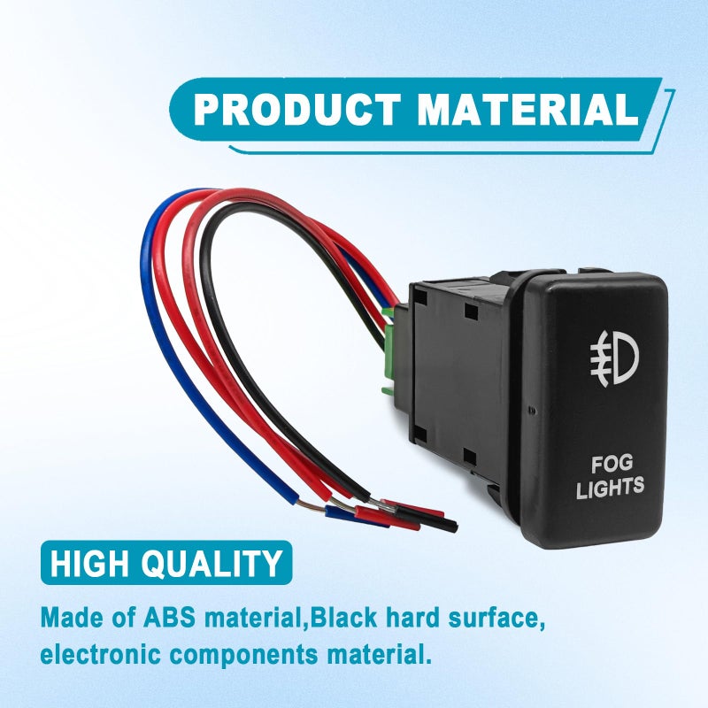 SYudwen LED Fog Light Symbol Push Button Switch White Backlight ON/Off Switch with Connector Wire Compatible with Toyota - Image 4