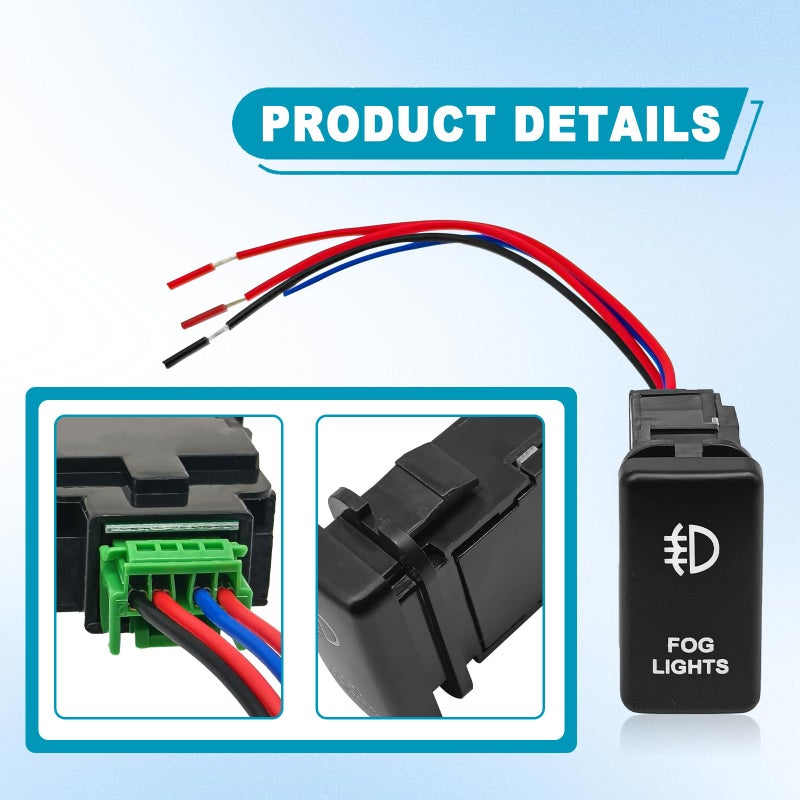 SYudwen LED Fog Light Symbol Push Button Switch White Backlight ON/Off Switch with Connector Wire Compatible with Toyota - Image 3