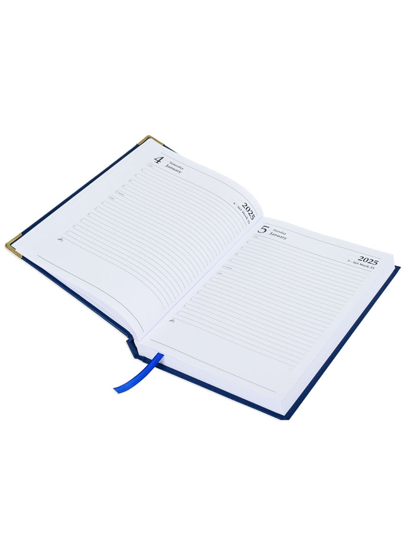 FIS Fis 2025 A5 Diary,Gold Corners,English Vinyl 1Side Padded Blue -FSDI22E25BL  - Image 2