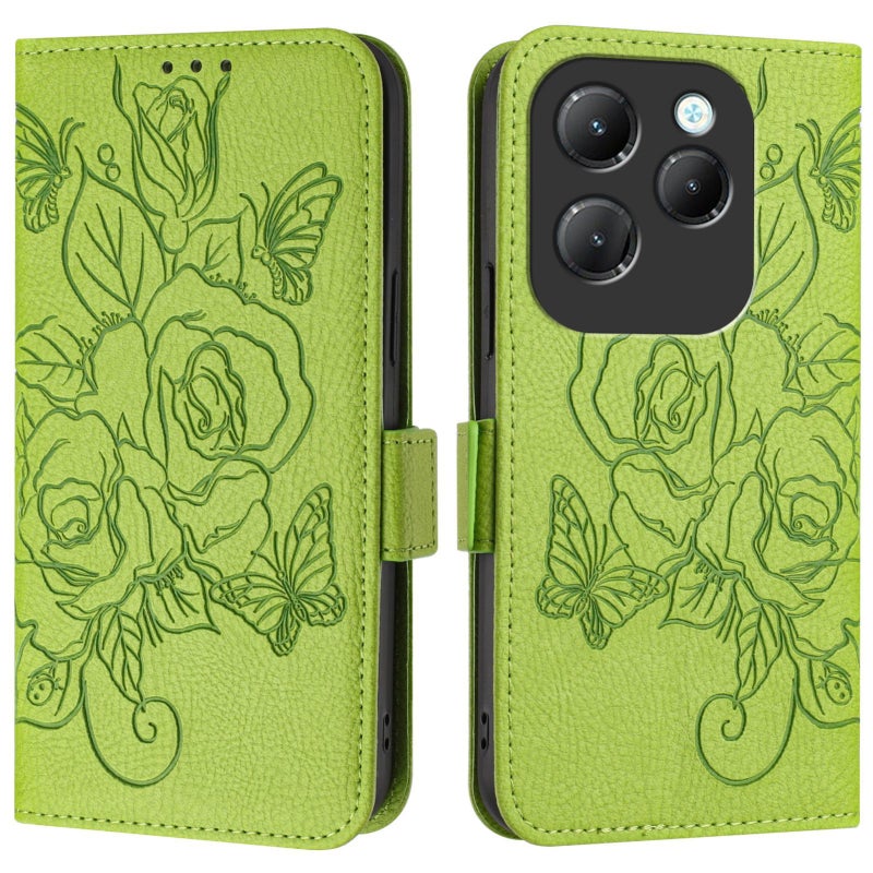 HuHa Protective Cover For Infinix Hot 40 / 40 Pro Embossed Rose RFID Anti-theft Leather Phone Case(Green) - Image 2