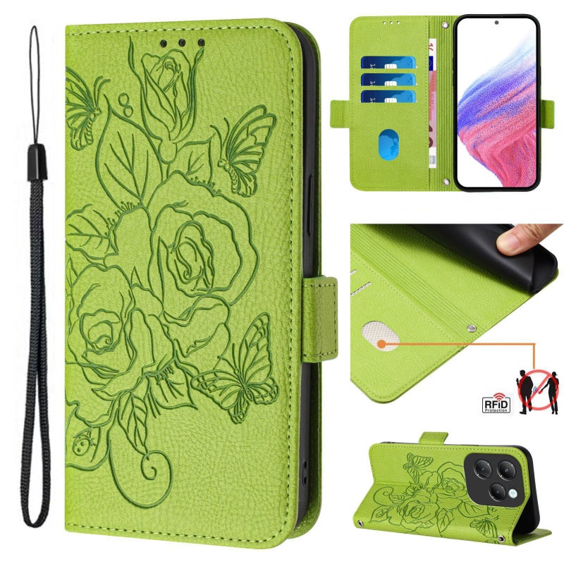 HuHa Protective Cover For Infinix Hot 40 / 40 Pro Embossed Rose RFID Anti-theft Leather Phone Case(Green) - Image 1