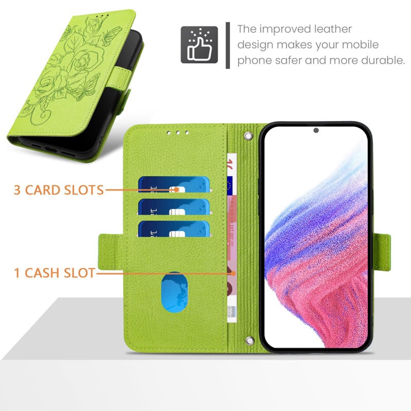 HuHa Protective Cover For Infinix Hot 40 / 40 Pro Embossed Rose RFID Anti-theft Leather Phone Case(Green) - Image 4