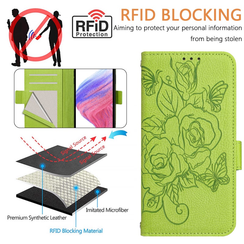 HuHa Protective Cover For Infinix Hot 40 / 40 Pro Embossed Rose RFID Anti-theft Leather Phone Case(Green) - Image 5