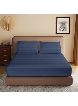 100% Egyptian Cotton Fitted Sheet King Size  600 Thread Count  Single Fitted Sheet Only 8 -16"" Deep Pocket Sheet  Soft & Elastic Sateen Weave Bottom Sheet for Home (Navy Blue-Stripe  King) - pzsku/Z65B0283ED1FB97D4FC8BZ/45/1749668780/452aa10d-bfa1-4748-9237-f52d11acf3da
