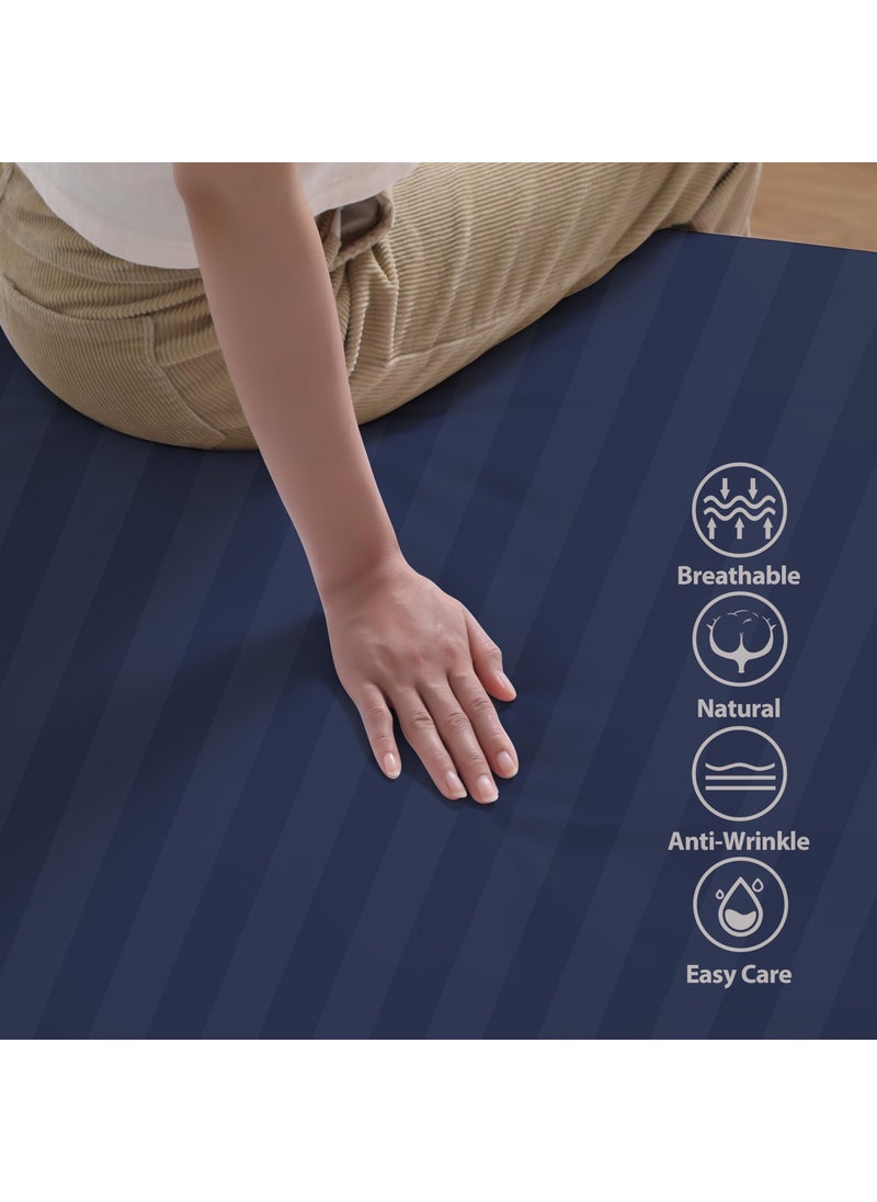 Zaizaihome 100% Egyptian Cotton Fitted Sheet King Size  600 Thread Count  Single Fitted Sheet Only 8 -16"" Deep Pocket Sheet  Soft & Elastic Sateen Weave Bottom Sheet for Home (Navy Blue-Stripe  King)  - Image 4