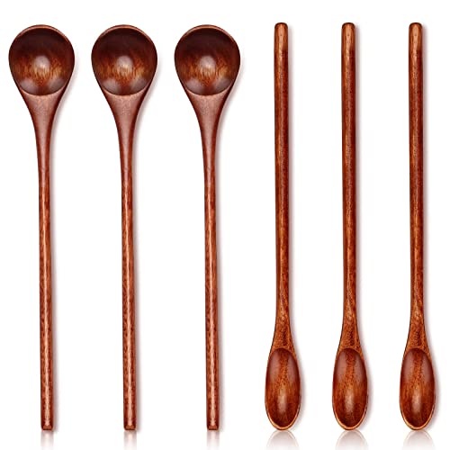 Renawe 6 Pcs Small Wooden Spoons for Coffee Spoon Jars Tea Wood Teaspoons Tasting Spoon Set Mini Stirring Teaspoon Honey Tiny Mixing Table Stir Spoons for Powder Dessert Kitchen Eating Utensil - Image 1