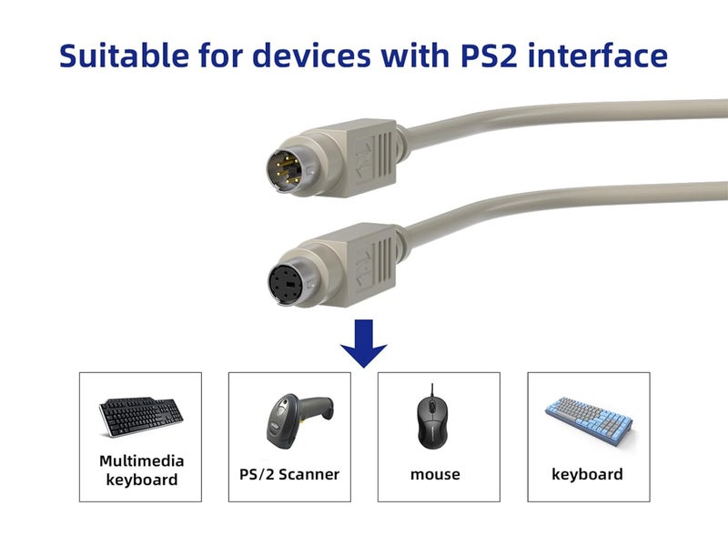Cable Leader CableLeader 15ft Mini-DIN6 Male to Female PS/2 Keyboard/Mouse Extension Cable, Mini Din 6 pin Cable for Computer PC Keyboard/Mouse/KVM/Barcode Scanner, Beige - Image 4
