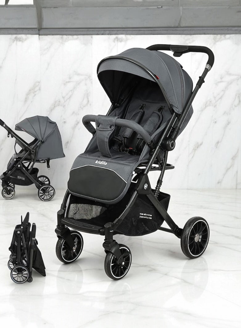 كيديليو عربة أطفال كيديليو الرمادية - ممتص صدمات مزدوج - مثالية للطرقات