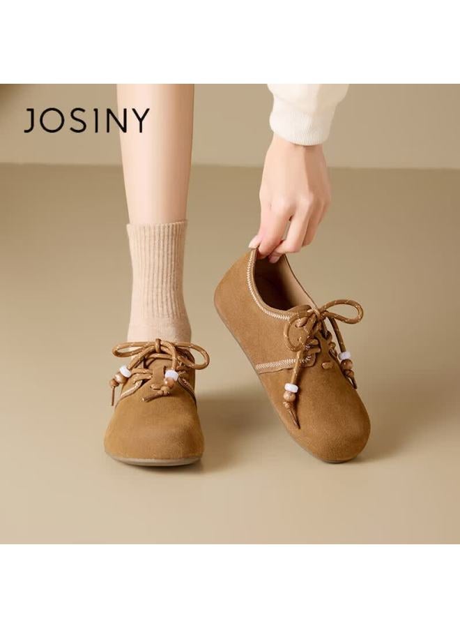 Josiny Zhuoshini Women's Cowhide Birkenstock Shoes  Spring New Thick Sole Slip-on Soft Sole Shoes Camel Color Size 35 - Image 3