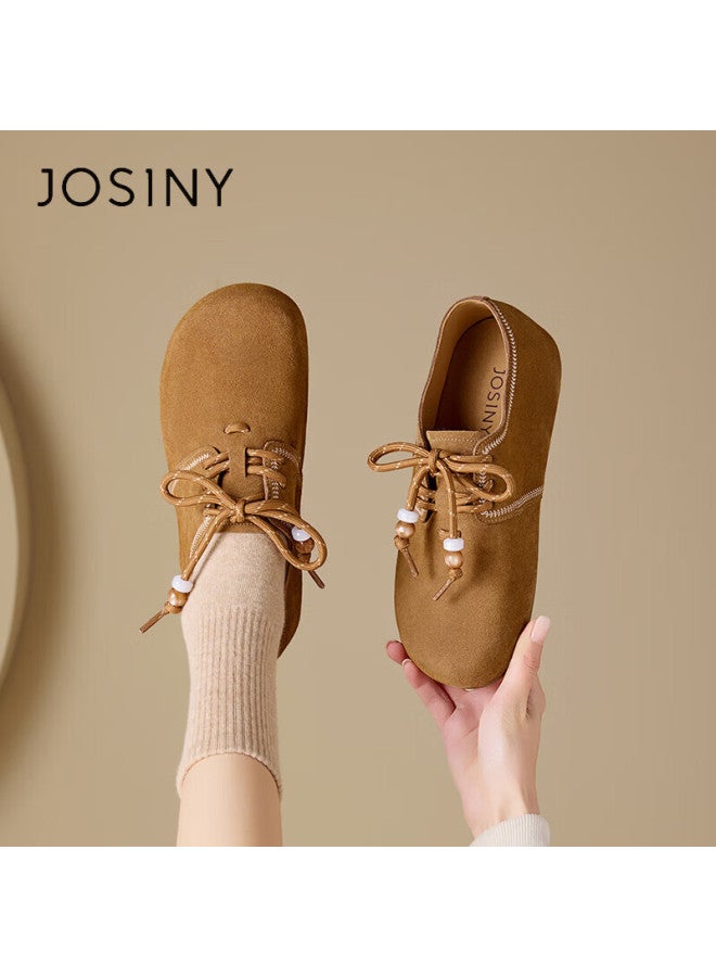 Josiny Zhuoshini Women's Cowhide Birkenstock Shoes  Spring New Thick Sole Slip-on Soft Sole Shoes Camel Color Size 35 - Image 1