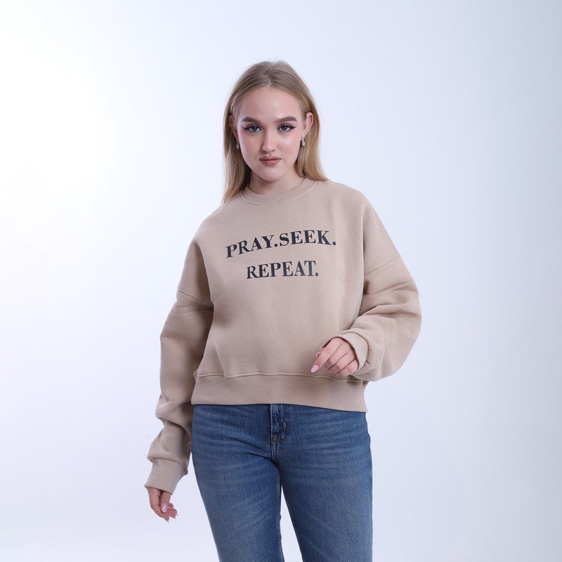 بيبو سويت شيرت نسائي استومك مطبوع _بيج - Image 1