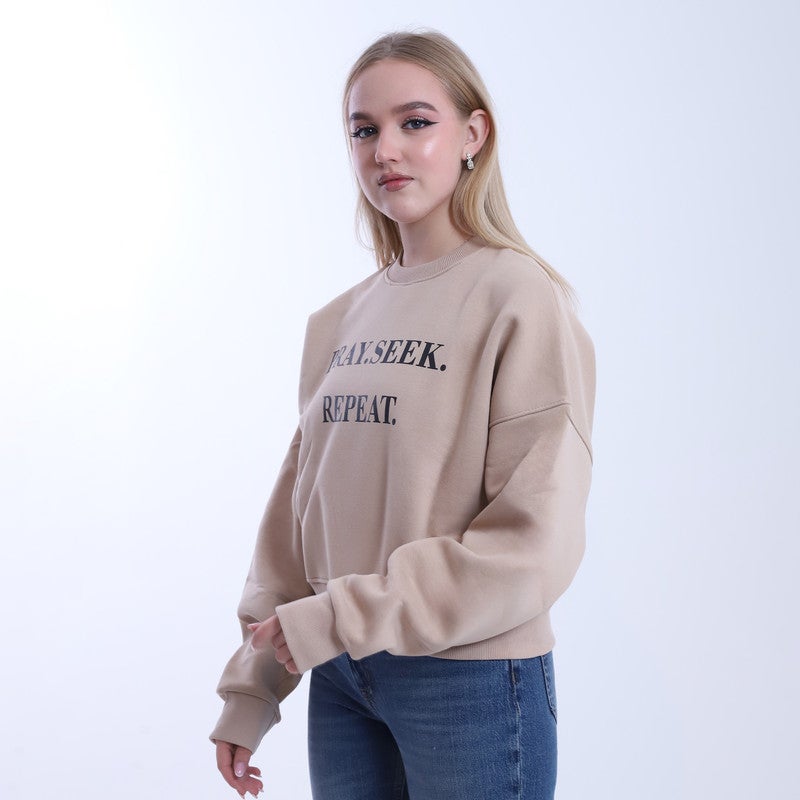 بيبو سويت شيرت نسائي استومك مطبوع _بيج - Image 2