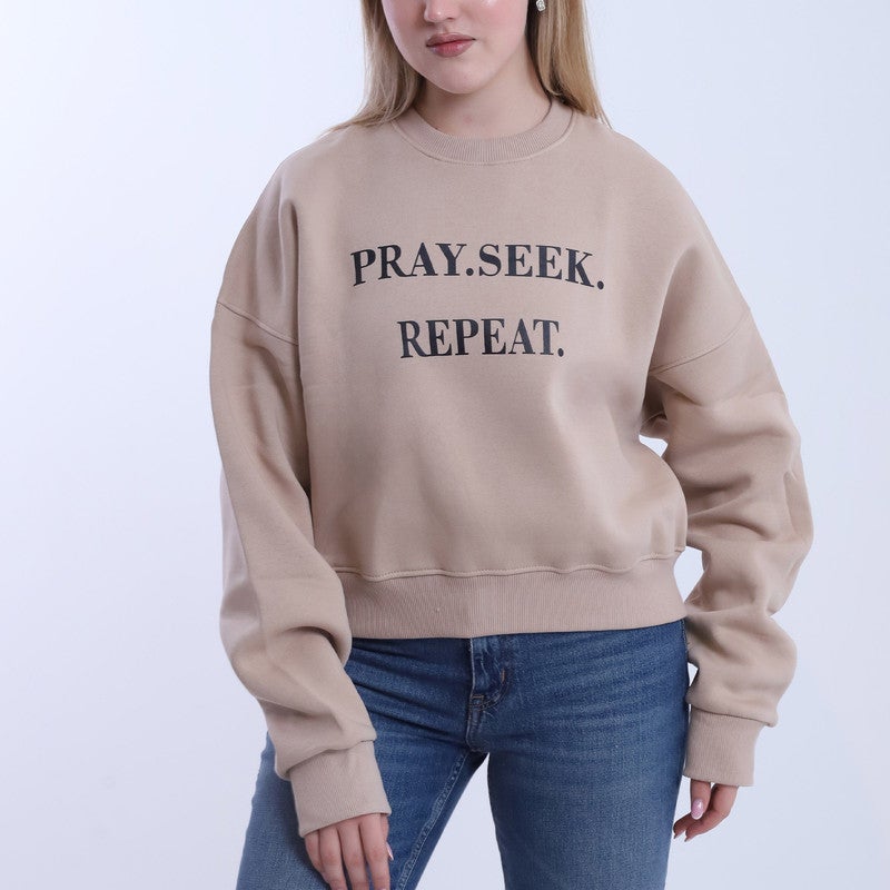 بيبو سويت شيرت نسائي استومك مطبوع _بيج - Image 3