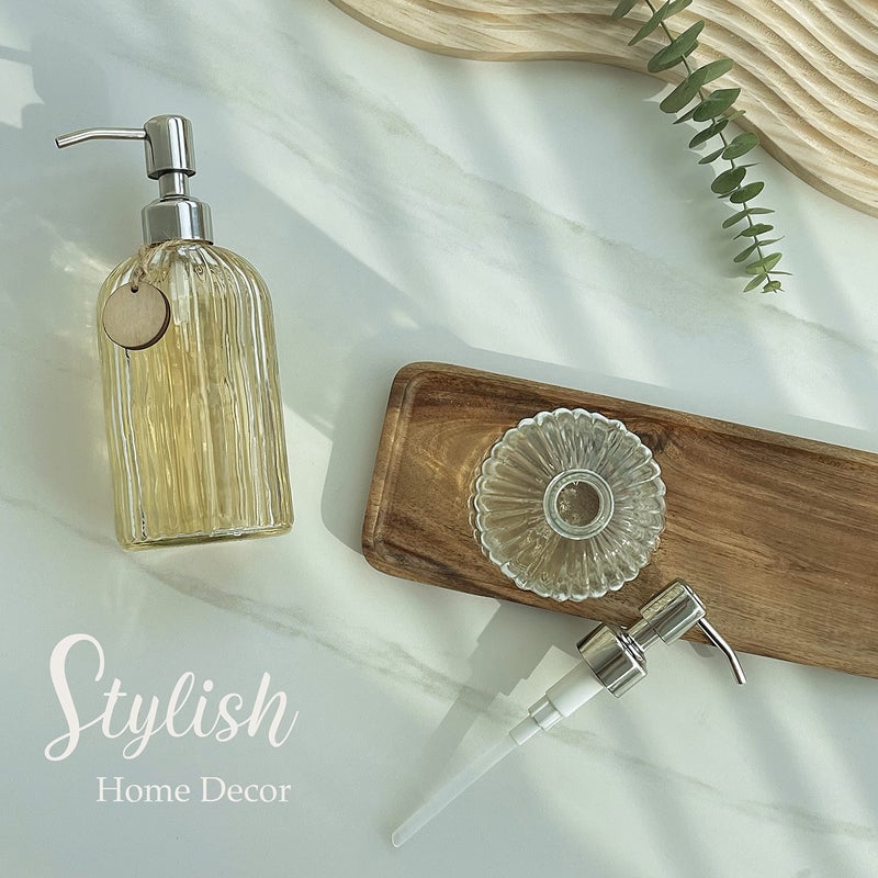 JASAI 2PACK 18 Oz Glass Soap Dispenser with Rust Proof Stainless Steel Pump, Refillable Hand Soap Dispenser with Vertical Stripe, Premium Bathroom soap Dispenser for Kitchen & Bathroom - Image 5