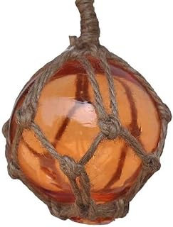Handcrafted Nautical Decor Handcrafted Nautical Decor Hampton Nautical Orange Japanese Glass Ball Fishing Float with Brown Netting Decoration 3"  - Image 1