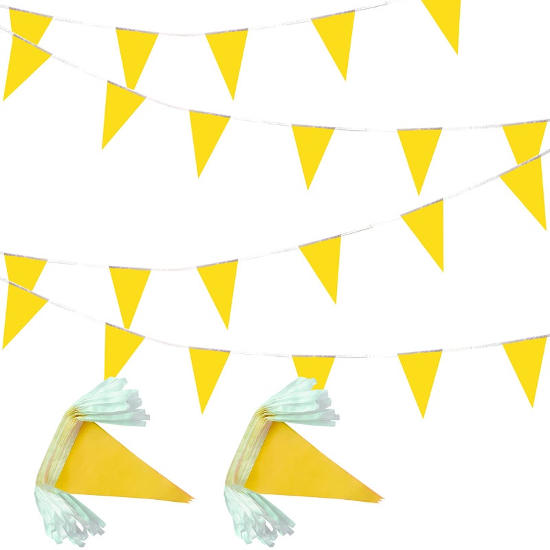 LyButty 100 Feet Yellow Pennant Banners Flags String Hanging Triangle Bunting FlagsParty Decorations for Grand OpeningKids BirthdayCarnival60 PCS