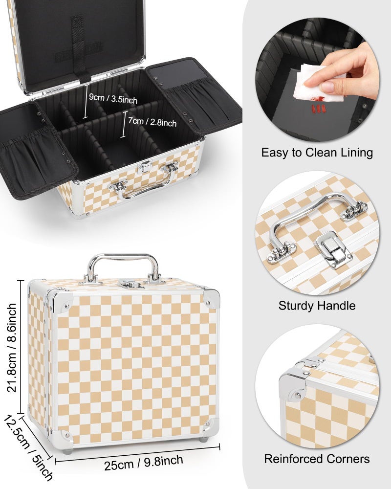 Relavel Makeup Bag with LED Mirror, Makeup Box Travel Train Case with Lighted Mirror & Adjustable Dividers, Cosmetic Brush Organizer Storage for Makeup Artists Gifts for Women and Girls (Plaid, Small) - Image 5