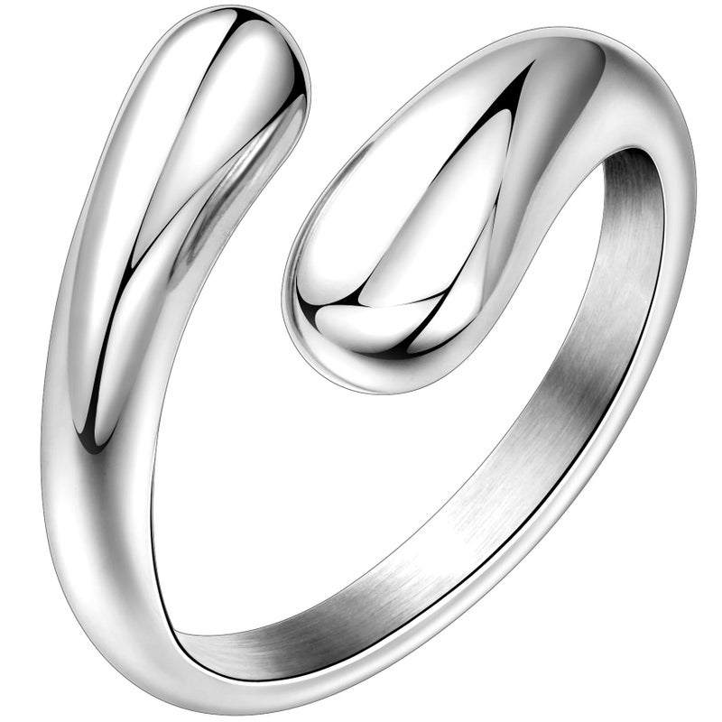 Poxtex Large Size 11 Mens Rings,Silver Chunky Thumb Stainless Steel Wedding Band, Adjustable Signet Ring Mens Fashion Jewelry Non Tarnish - Image 1