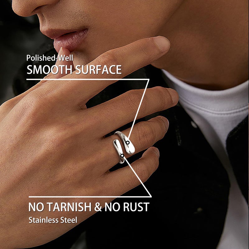 Poxtex Large Size 11 Mens Rings,Silver Chunky Thumb Stainless Steel Wedding Band, Adjustable Signet Ring Mens Fashion Jewelry Non Tarnish - Image 2