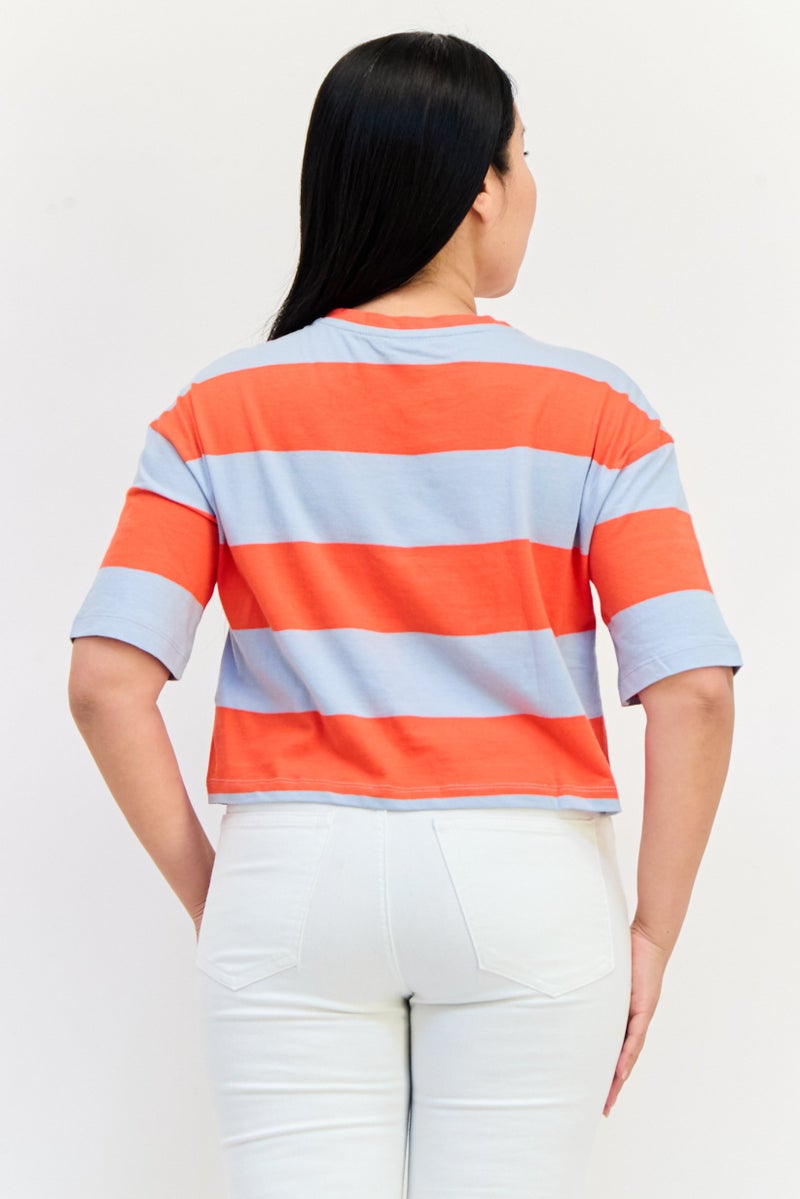 ONLY Women Round Neck Short Sleeve Yarn Dye T Shirt, Multicolor  - Image 3