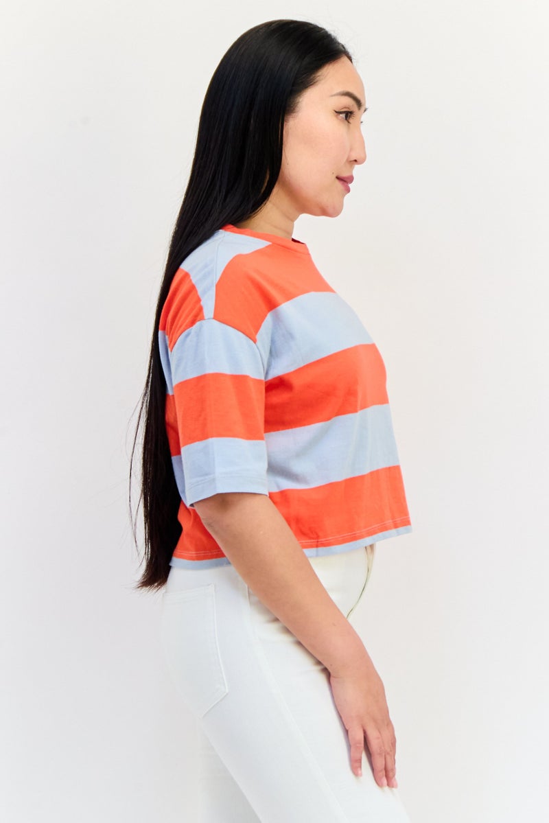 ONLY Women Round Neck Short Sleeve Yarn Dye T Shirt, Multicolor  - Image 2