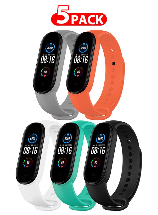 CATANES 5 Packs Xiaomi Band 5/6 Soft Silicone Strap Waterproof Replacement Wristband Strap Fashion Accessory Compatible for Xiaomi Smart Mi Band 5/Mi Band 6 Multicolour  - Image 1