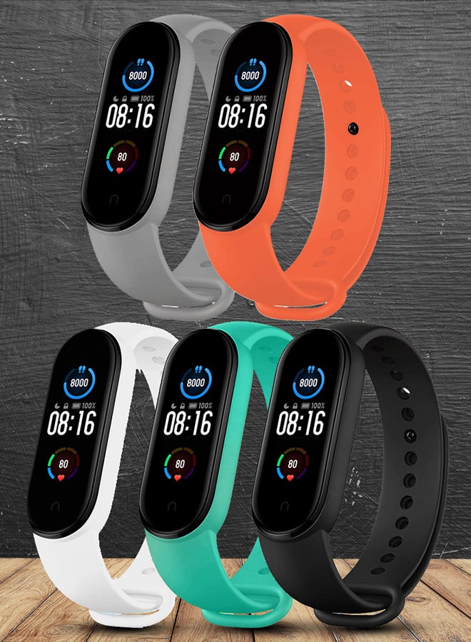 CATANES 5 Packs Xiaomi Band 5/6 Soft Silicone Strap Waterproof Replacement Wristband Strap Fashion Accessory Compatible for Xiaomi Smart Mi Band 5/Mi Band 6 Multicolour  - Image 2