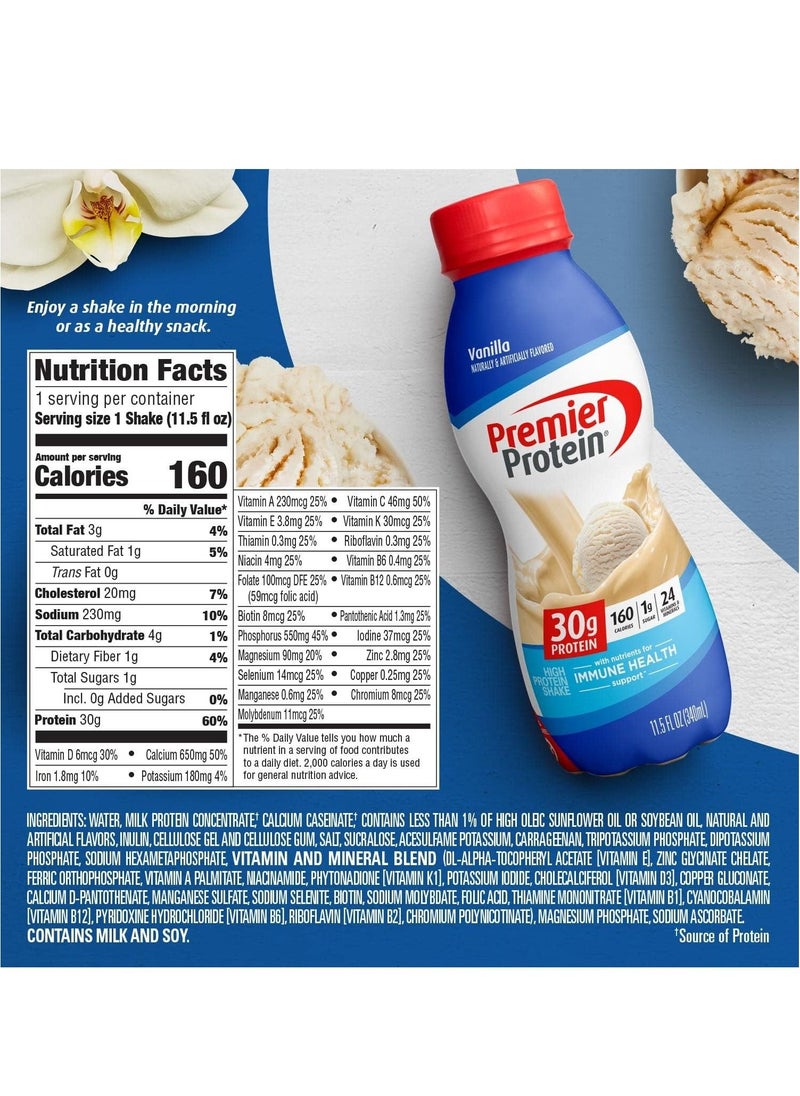Premier Protein - Protein Shake Vanilla 30g Protein 1g Sugar 24 Vitamins & Minerals 11.5 Fl Oz (Pack of 12) - Image 1