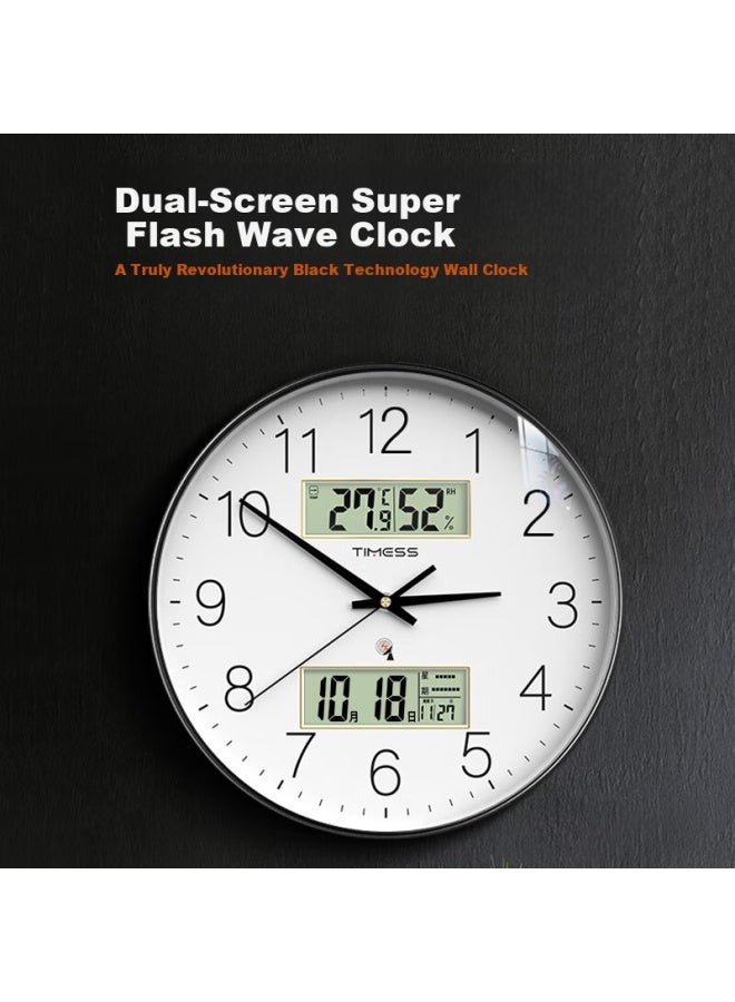 Timess Radio-Controlled Wall Clock Living Room Clock Wall-Mounted Household Model Flash Wave Perpetual Calendar Temperature And Humidity Clock 30Cm - Image 1