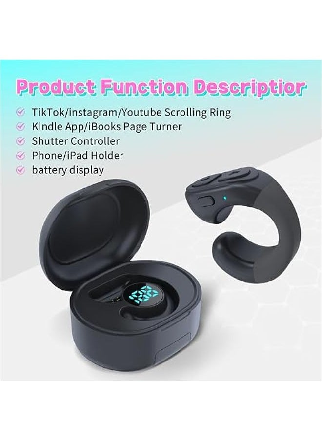 ANKOVO - Tiktok Trending Bluetooth Smart Scrolling Ring Kindle App Remote Page Turner with Phone Holder Wireless Camera Shutter Selfie Button - Compatible with iPhone Ipad Android (Black) - Image 1