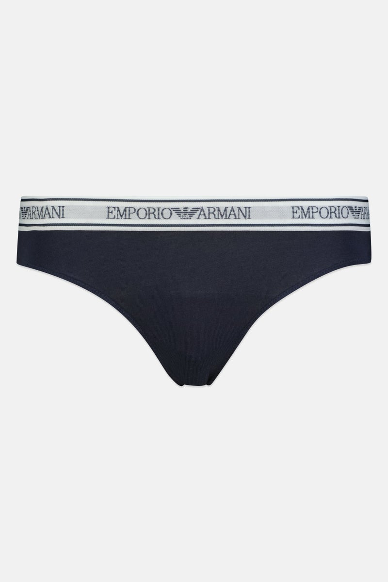 EMPORIO ARMANI Women Brand Logo Brazilian Brief, Navy - Image 1
