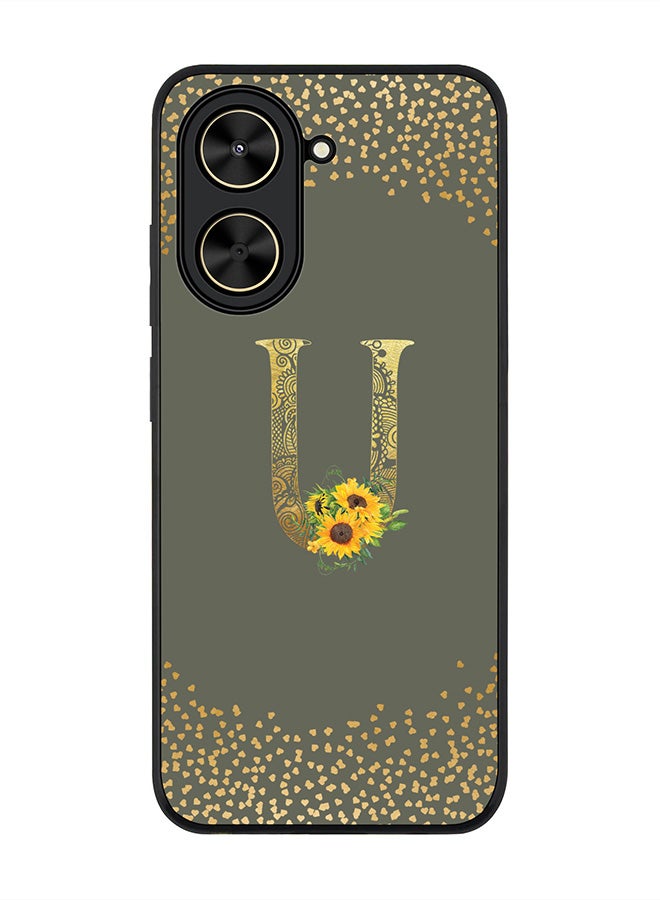 Stylizedd For Xiaomi Poco C71 / Redmi A5 4G Case,Slim fit Camera Protection, Shockproof Thin Phone cover  - Custom Floral Monogram - U  (Olive Green )