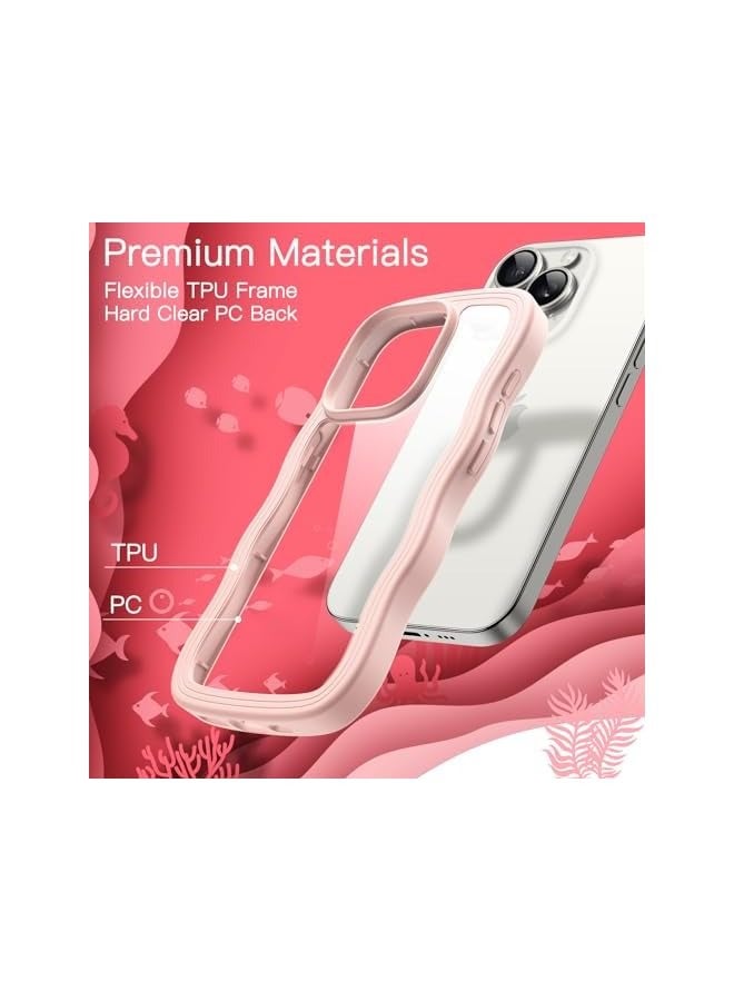 Jetech Cute Case for iPhone 15 Pro 6.1-Inch, Wave Frame Curly Shape Shockproof Phone Cover for Women and Girls, Clear Hard PC Back (Pink) - Image 4