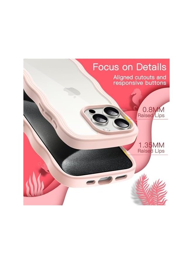 Jetech Cute Case for iPhone 15 Pro 6.1-Inch, Wave Frame Curly Shape Shockproof Phone Cover for Women and Girls, Clear Hard PC Back (Pink) - Image 5