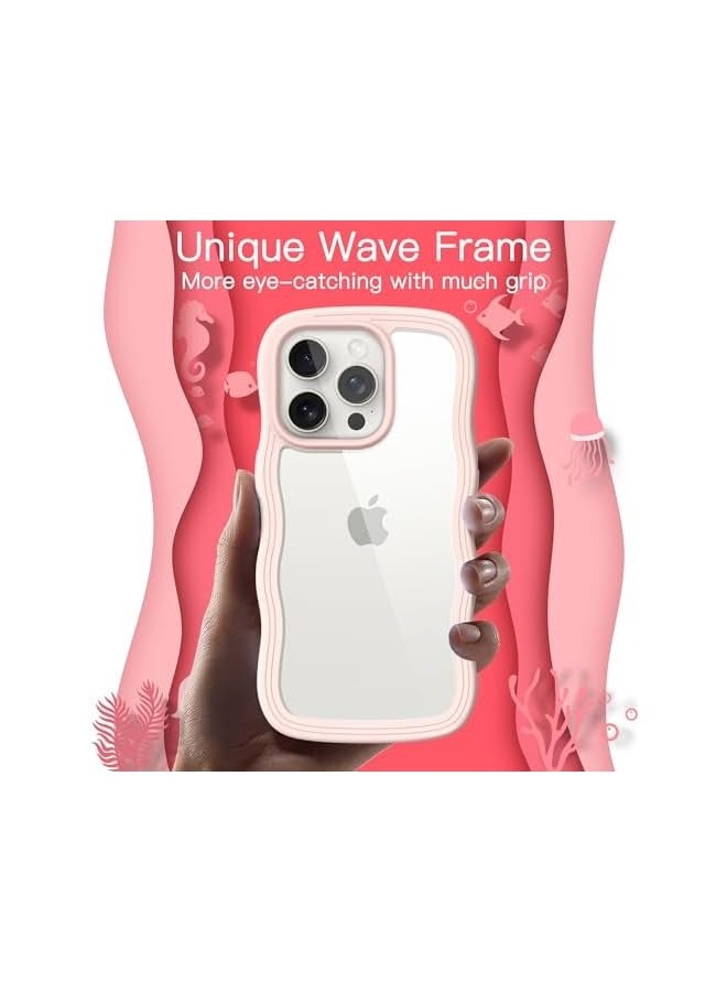 Jetech Cute Case for iPhone 15 Pro 6.1-Inch, Wave Frame Curly Shape Shockproof Phone Cover for Women and Girls, Clear Hard PC Back (Pink) - Image 3