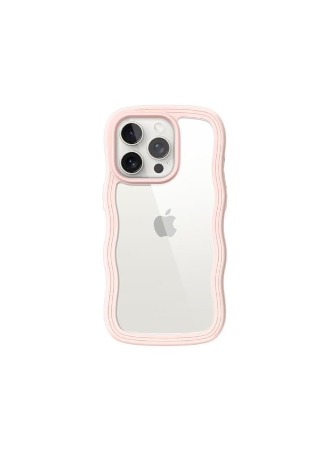 Jetech Cute Case for iPhone 15 Pro 6.1-Inch, Wave Frame Curly Shape Shockproof Phone Cover for Women and Girls, Clear Hard PC Back (Pink) - Image 1