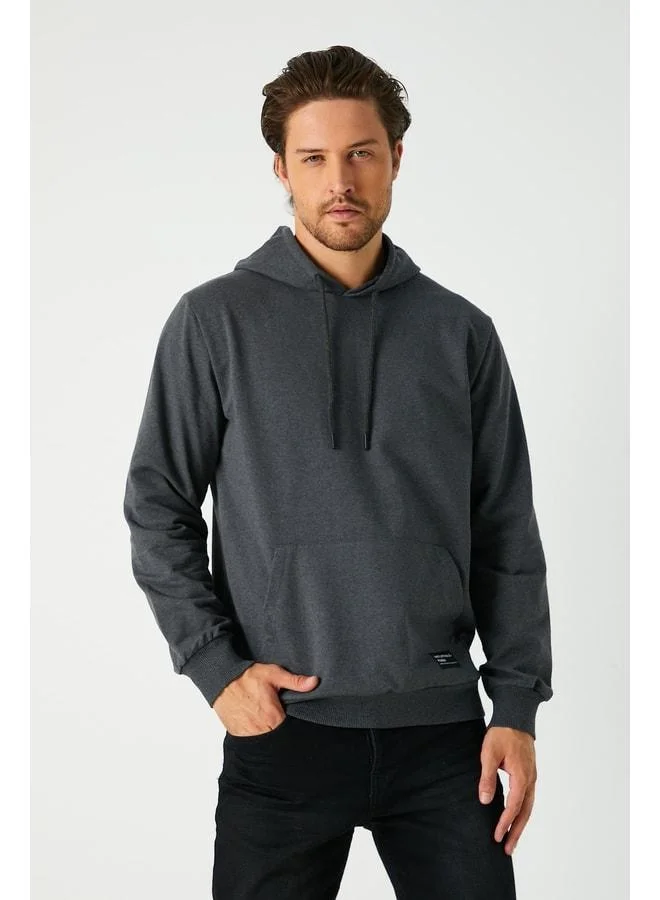 Mmetalic Anthracite Men's Hooded Kangaroo Pocket Sweatshirt