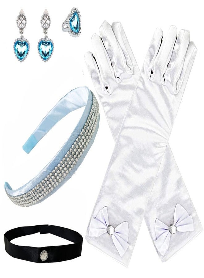 Yosbabe إكسسوارات زي الفتيات - إكسسوارات تنكرية للأميرة سندريلا - رباط رأس سندريلا، تاج، قلادة، قفازات، خاتم، أقراط - هدايا حفلات عيد الهالوين وعيد الميلاد للأطفال - Image 1