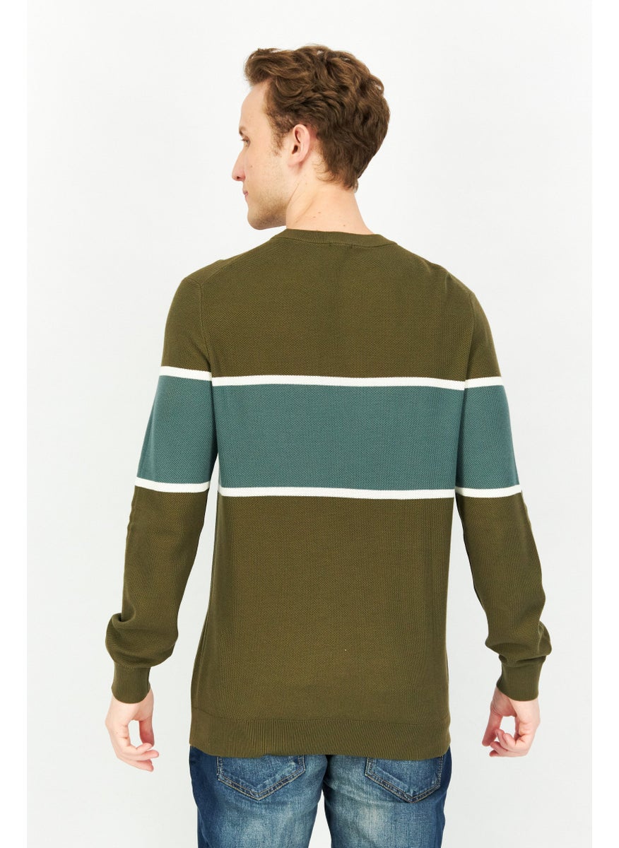 Celio - Men Crew Neck Long Sleeve Colorblock Sweatshirts, Dark Khaki Combo - Image 1