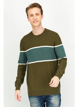 Men Crew Neck Long Sleeve Colorblock Sweatshirts, Dark Khaki Combo