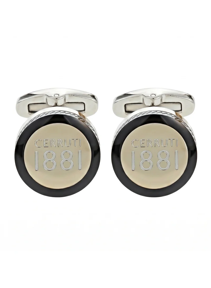 شيروتي 1881 Skyline U Silver Black Stainless Steel Round Cufflinks for Men