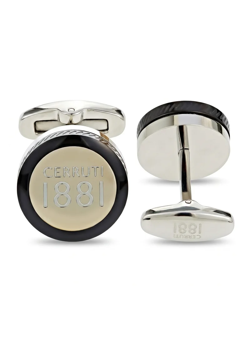 شيروتي 1881 Skyline U Silver Black Stainless Steel Round Cufflinks for Men